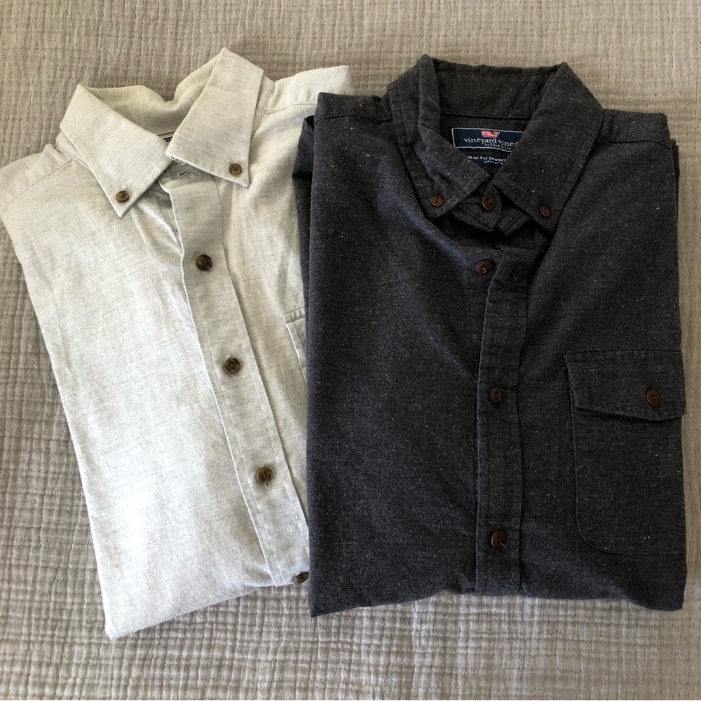 Vineyard Vines Men's Set of 2 Slim Fit Crosby Shirts Charcoal & Light Gray Small